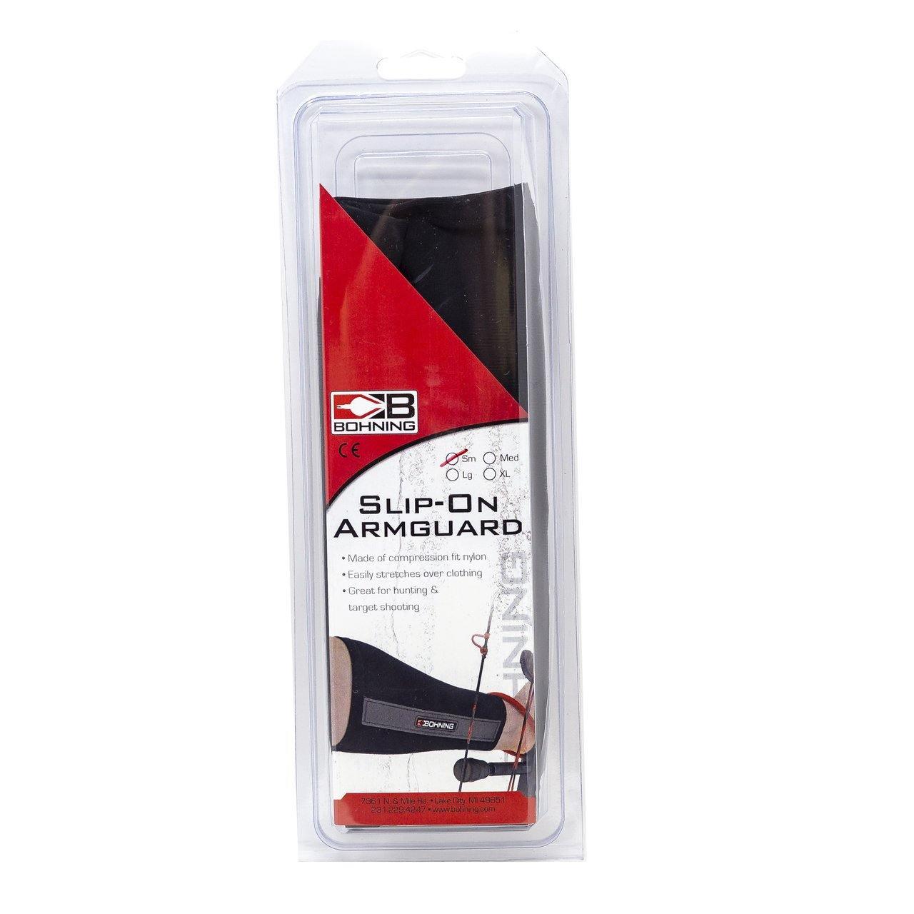Bohning Slip-On Armguard in retail packaging for archery and hunting protection