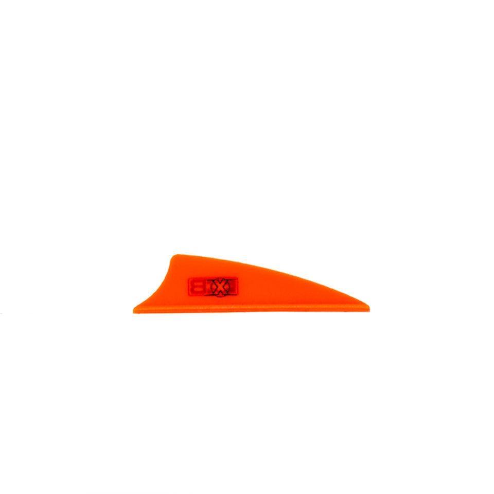 Bright orange Bohning Archery X Vane Shield Cut fletching on white background