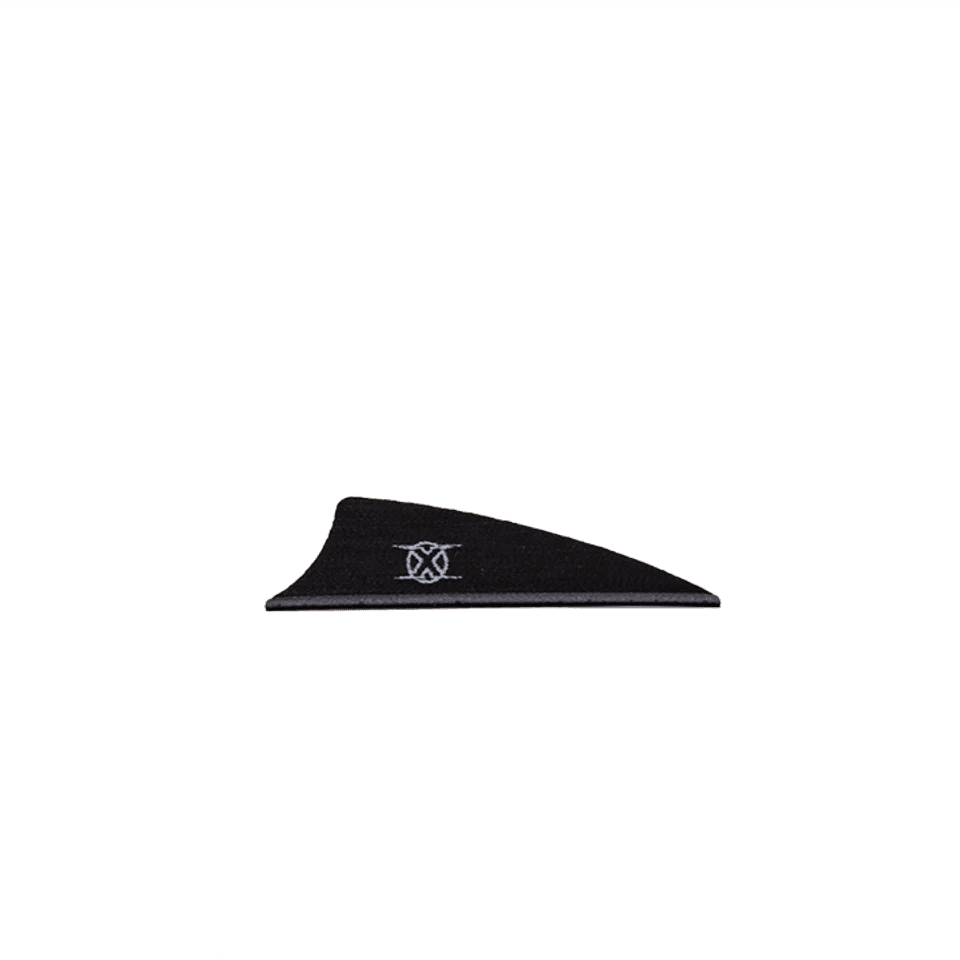 Black Bohning archery X Vane shield cut fletching on plain background