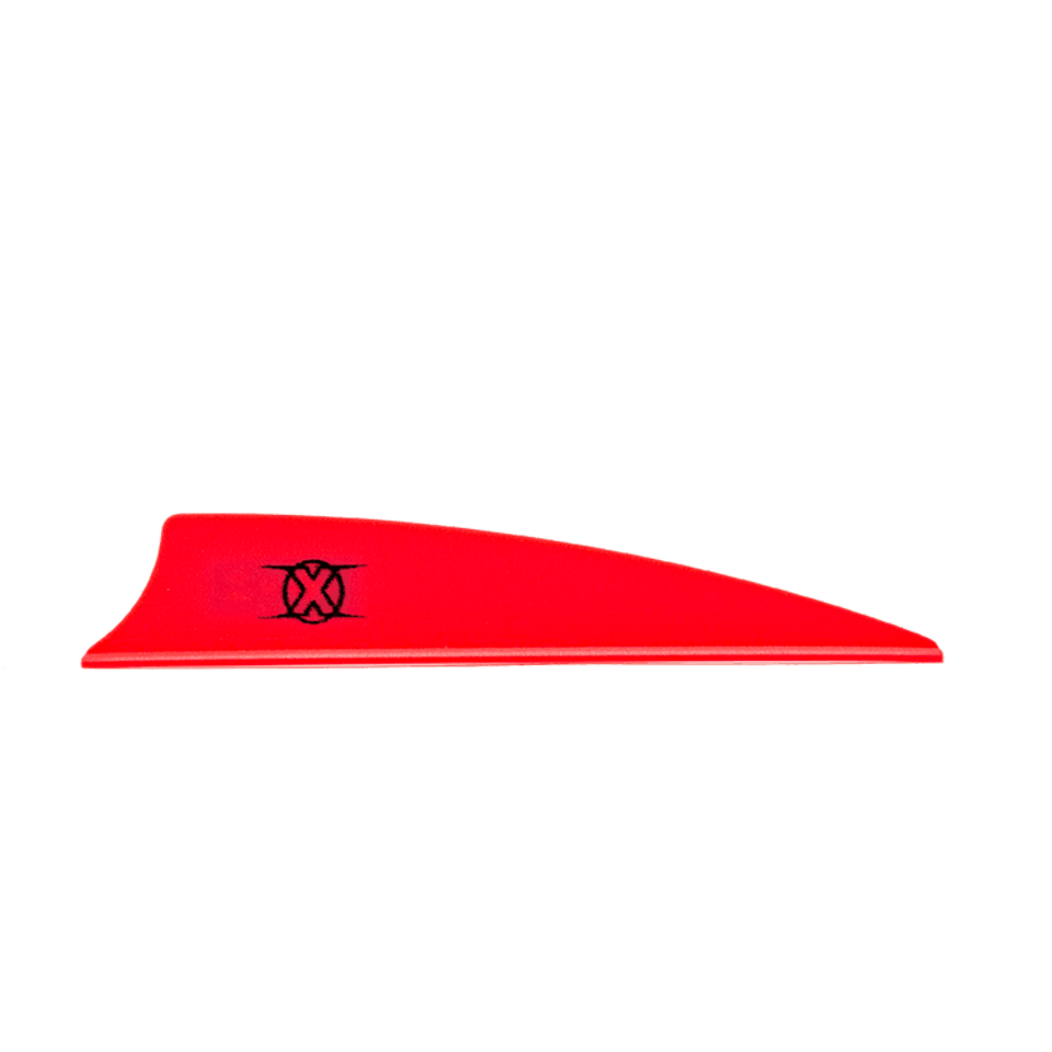 Red Bohning X Vane Shield Cut 2.25 inch arrow fletching with black logo
