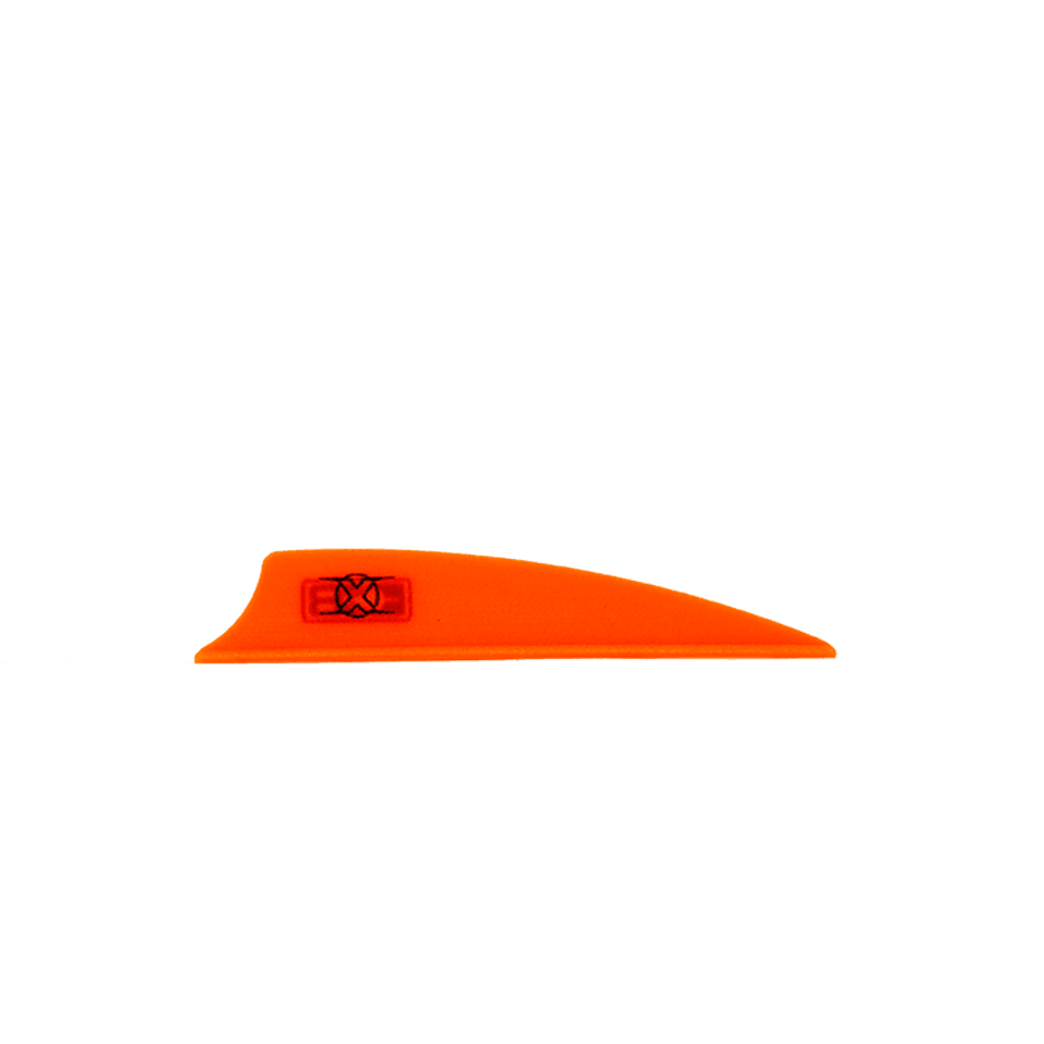 Orange Bohning Archery X Vane Shield Cut 2.25 inch arrow vane on gray background