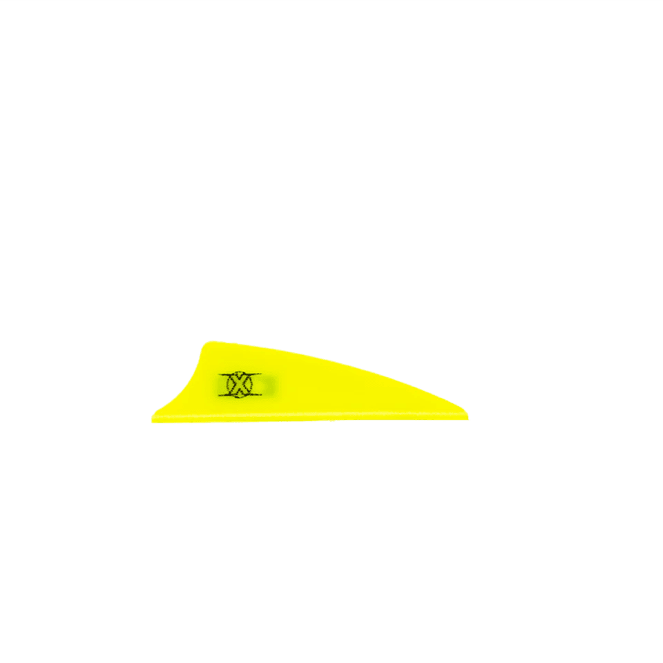 Yellow Bohning X Vane shield cut 2.25 inch archery fletching on gray background