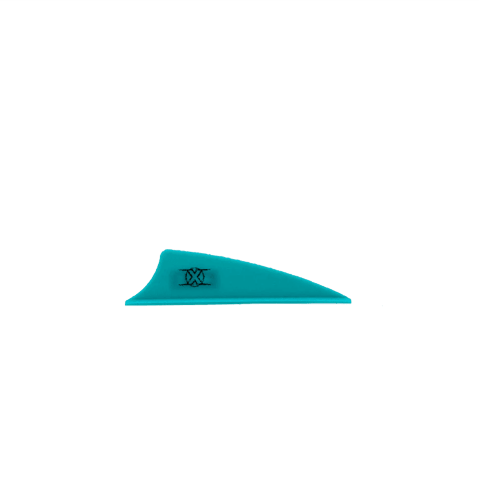 Teal Bohning Archery X Vane shield cut arrow fletching on gray background