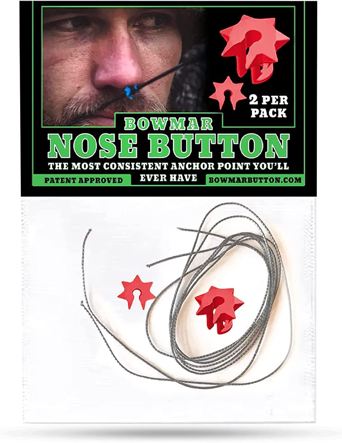 Bowmar Archery Nose Button 2 pack with red star-shaped buttons and string for bow setup