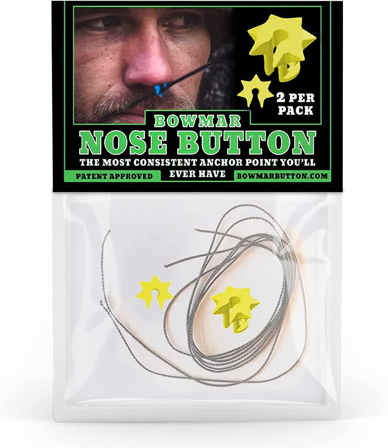 Bowmar Archery nose button 2-pack with yellow nose buttons and string in retail packaging