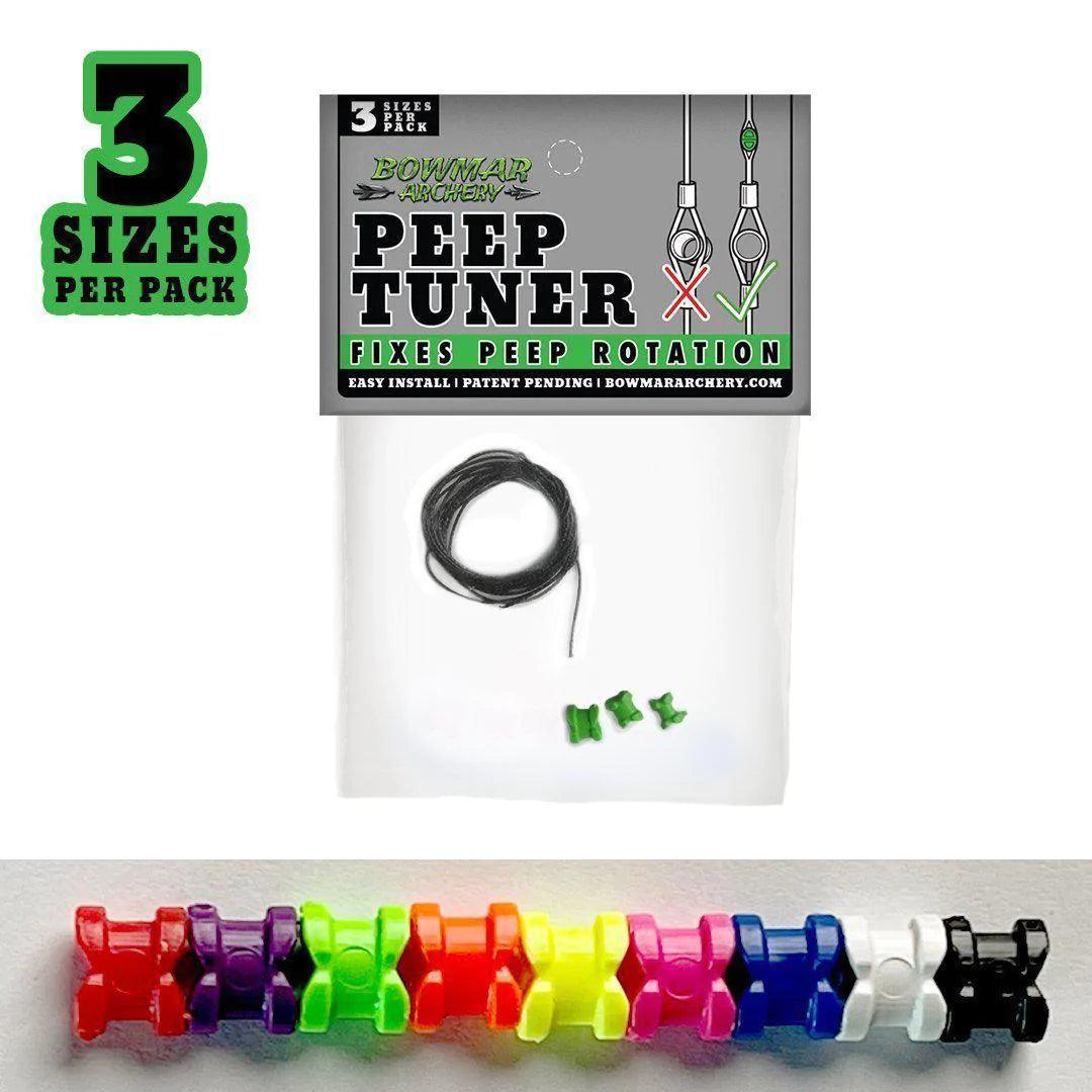 Bowmar Archery Peep Tuner package with string and colorful peep tuner clips for bowhunting
