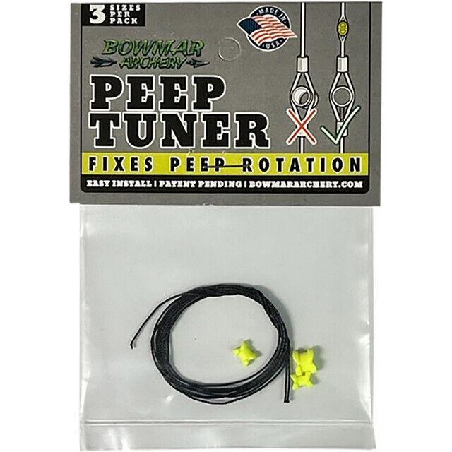Bowmar Archery Peep Tuner package with black cord and yellow peep rotation fixers