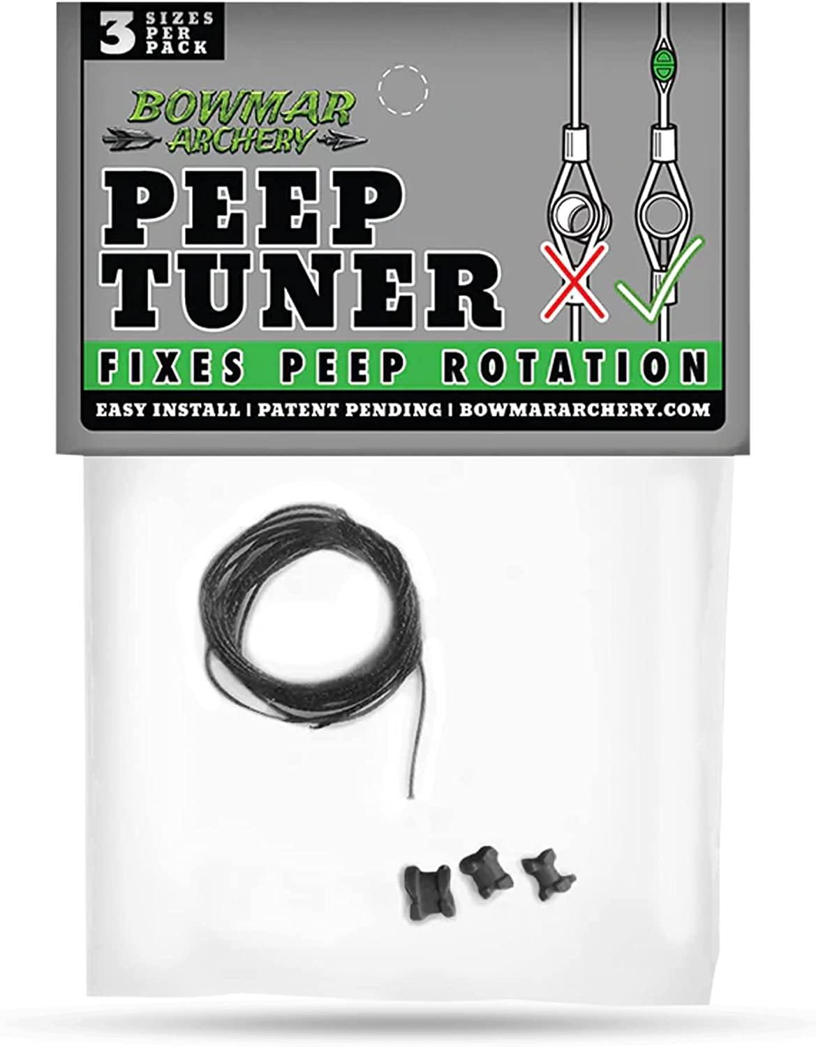 Bowmar Archery Peep Tuner package with string and three sizes for peep sight adjustment