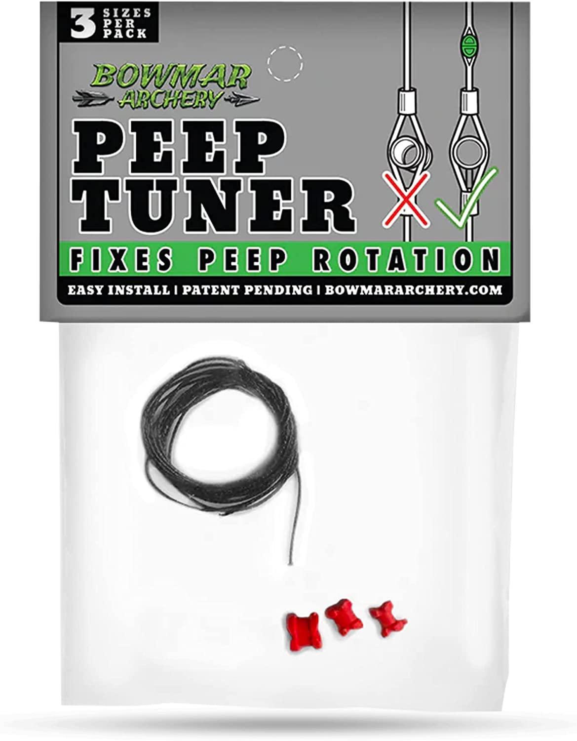 Bowmar Archery Peep Tuner package with black string and red peep rotation fixers