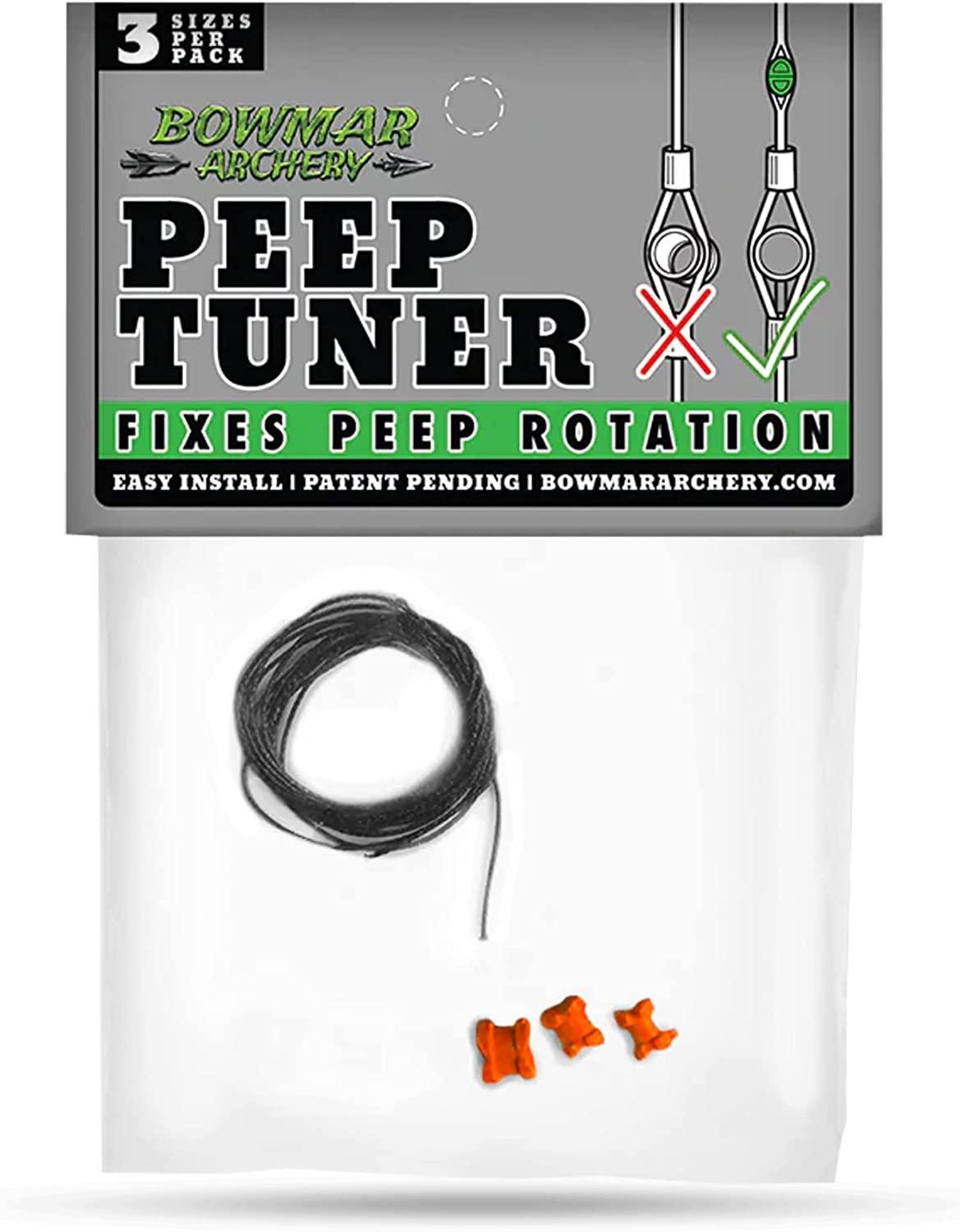 Bowmar Archery Peep Tuner kit with string and three orange inserts in clear packaging