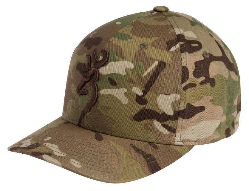 Browning Phantom Multicam cap in tan camouflage with embroidered deer logo