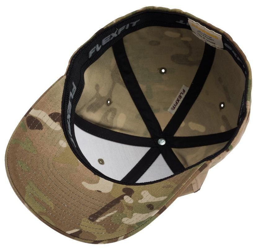Inside view of Browning Phantom Multicam camo cap with Flexfit band, tan color