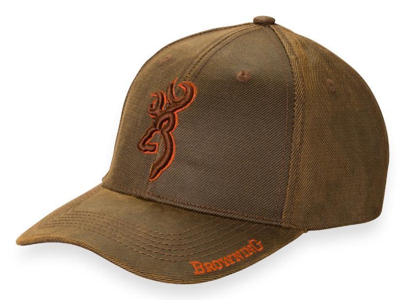 Brown Browning cap with orange deer logo and Browning text on the brim