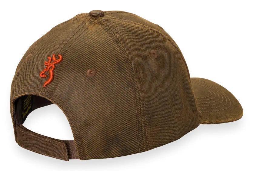Browning Rhino brown cap with orange deer logo, adjustable back, outdoor apparel hat