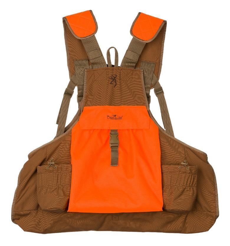 Browning Upland Bird'N Lite orange and brown hunting vest with front pockets and padded straps