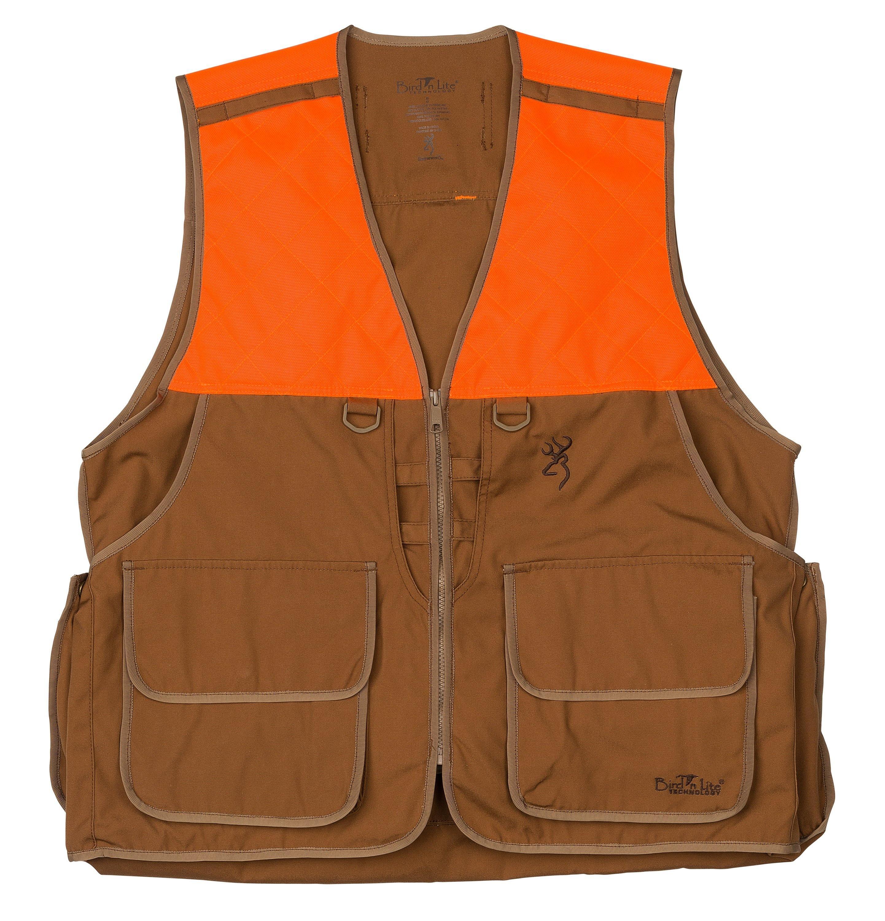 Browning Upland Bird N Lite 2.0 vest, brown with orange panels, front pockets, hunting gear