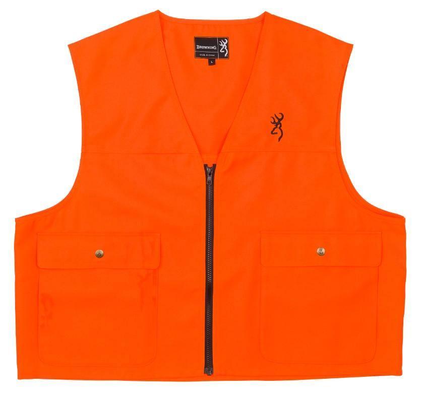 Browning blaze orange upland hunting safety vest with zipper and front pockets