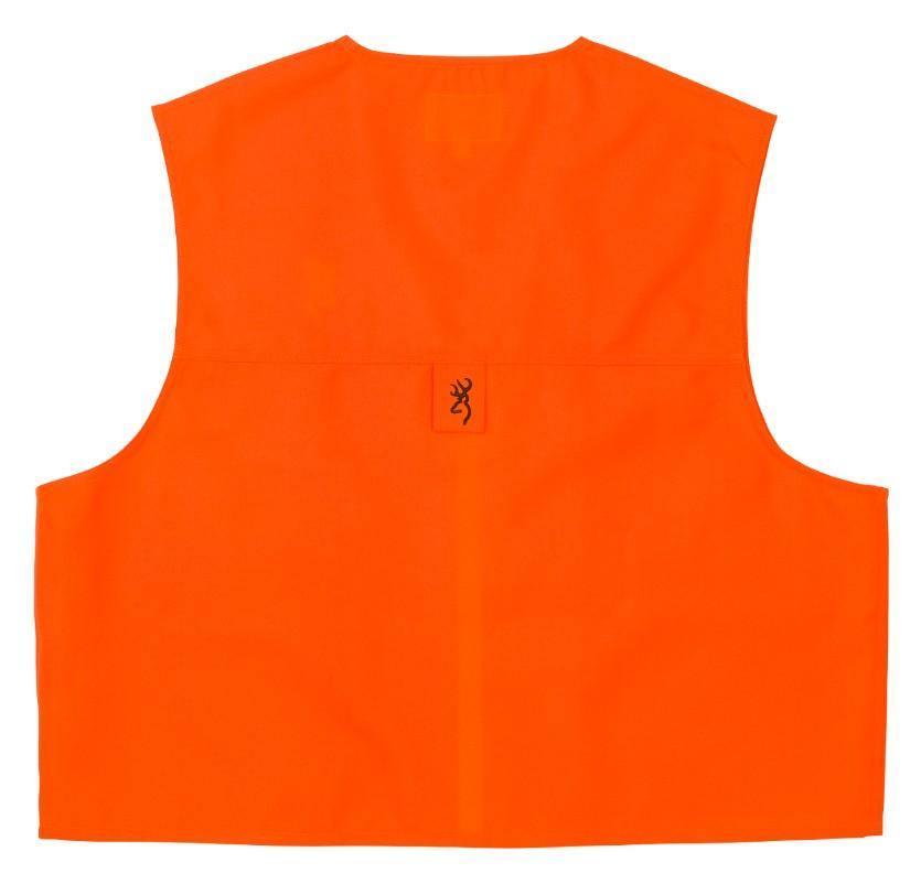 Bright orange Browning upland blaze safety vest with black logo, high-visibility hunting gear