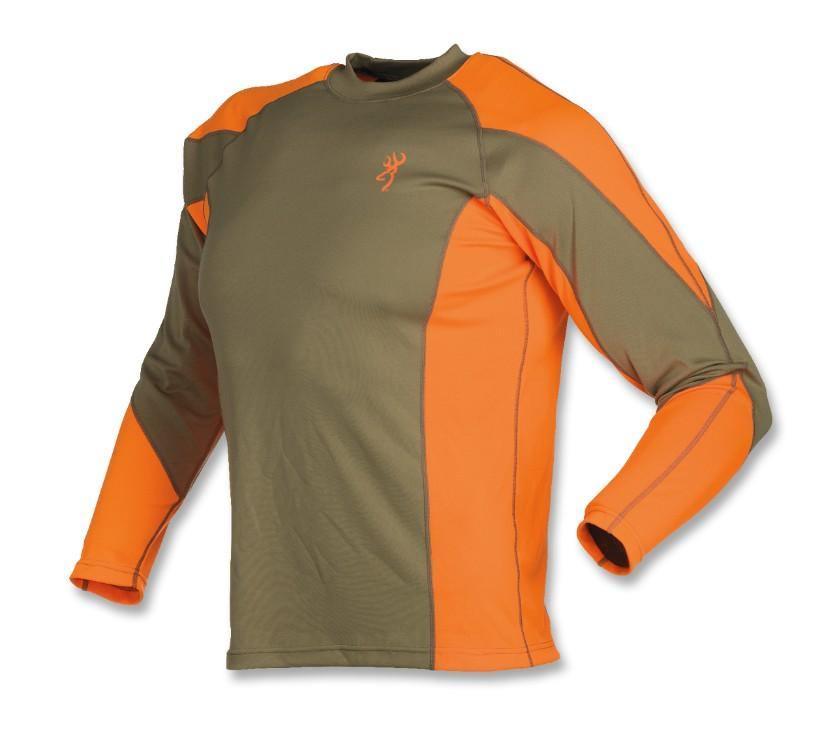 Browning NTS upland shirt in olive green and orange with long sleeves and logo on chest