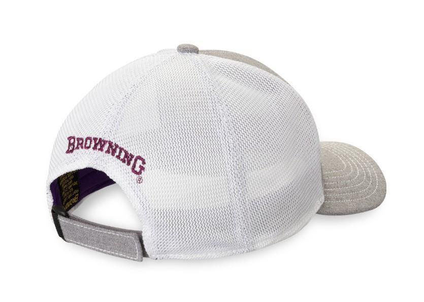 Browning women's mesh back cap with gray bill and adjustable strap, outdoor sports hat