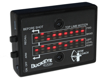 Buckeye Cam Bow Coach Kit archery device with LED indicators and labeled controls