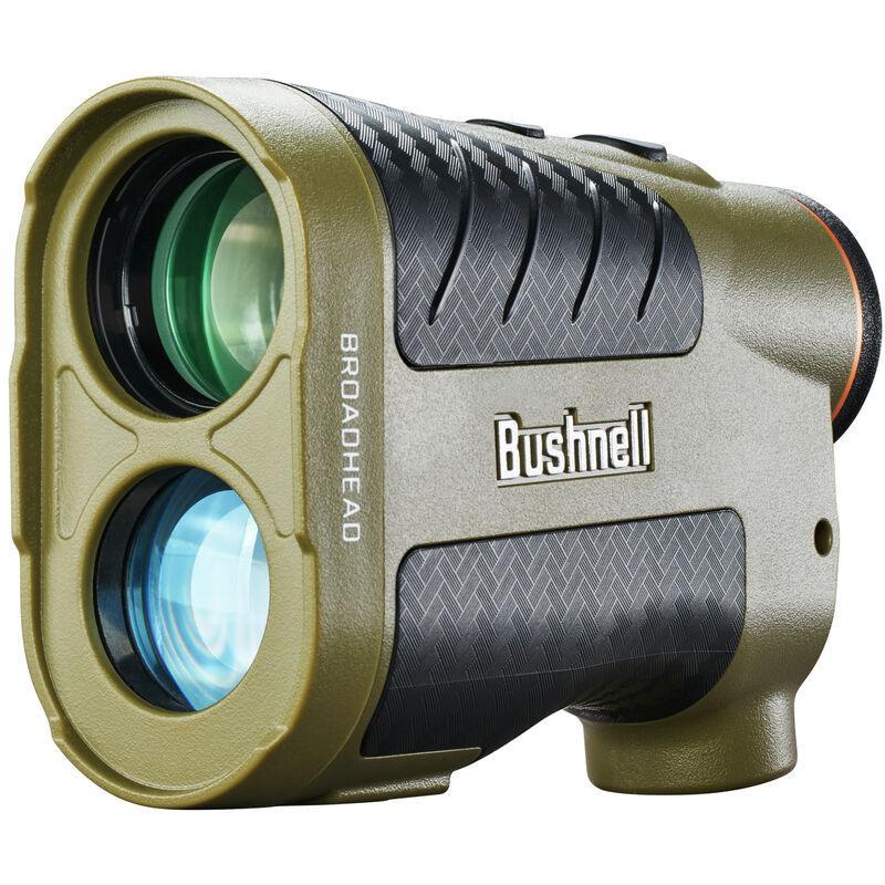 Bushnell Broadhead laser rangefinder for archery in green and black, close-up view