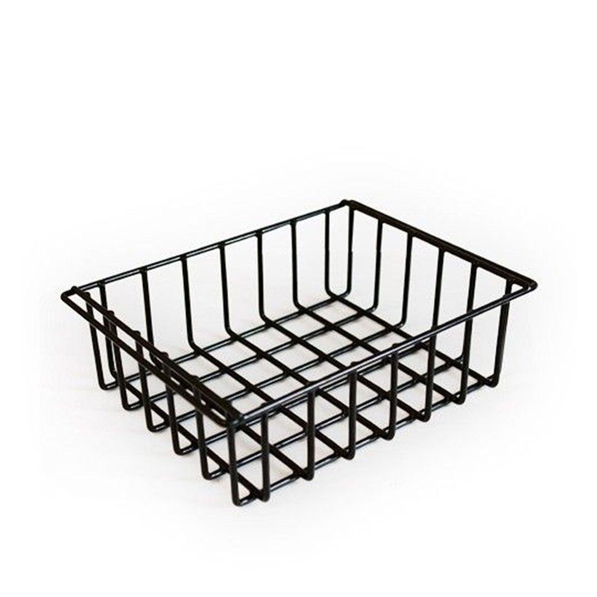 Black metal Canyon Coolers basket on a white background