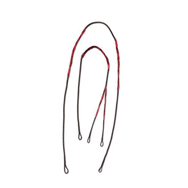 Carbon Express crossbow replacement cables with black and red cords on white background