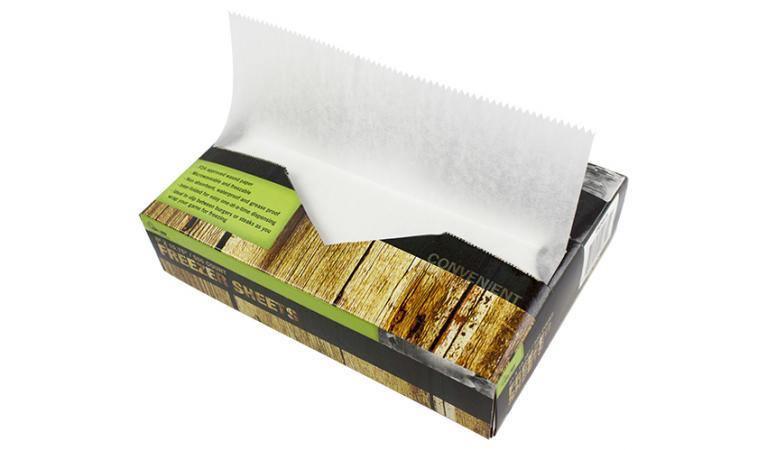 Chard freezer sheets box with one sheet partially dispensed, wood-patterned packaging