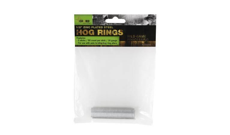 Chard zinc plated steel hog rings in retail packaging for wild game processing
