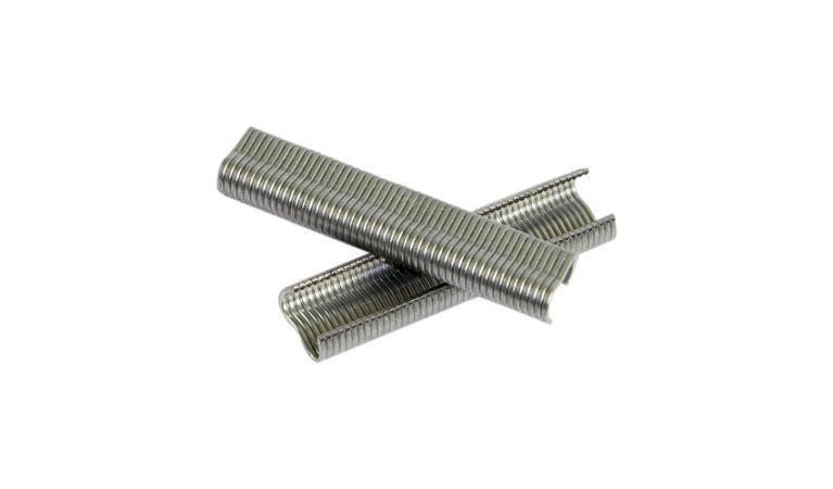 Two silver metal hog rings stacked on white background, CHARD hog rings hardware.