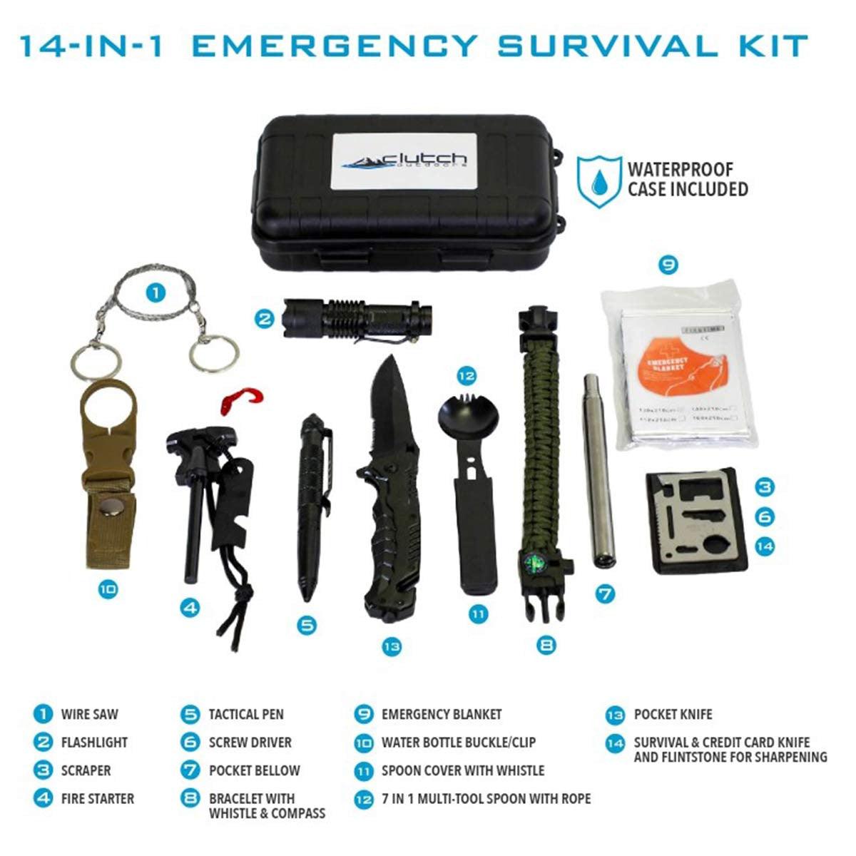 Clutch Outdoors 14-In-1 Emergency Survival Kit - Leapfrog Outdoor Sports and Apparel
