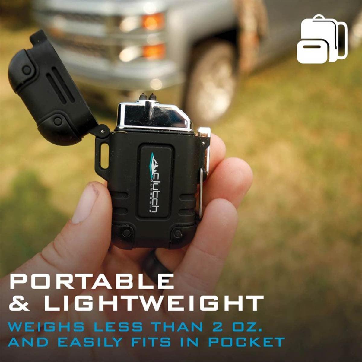 Hand holding Clutch Outdoors waterproof rechargeable lighter, portable and lightweight outdoors