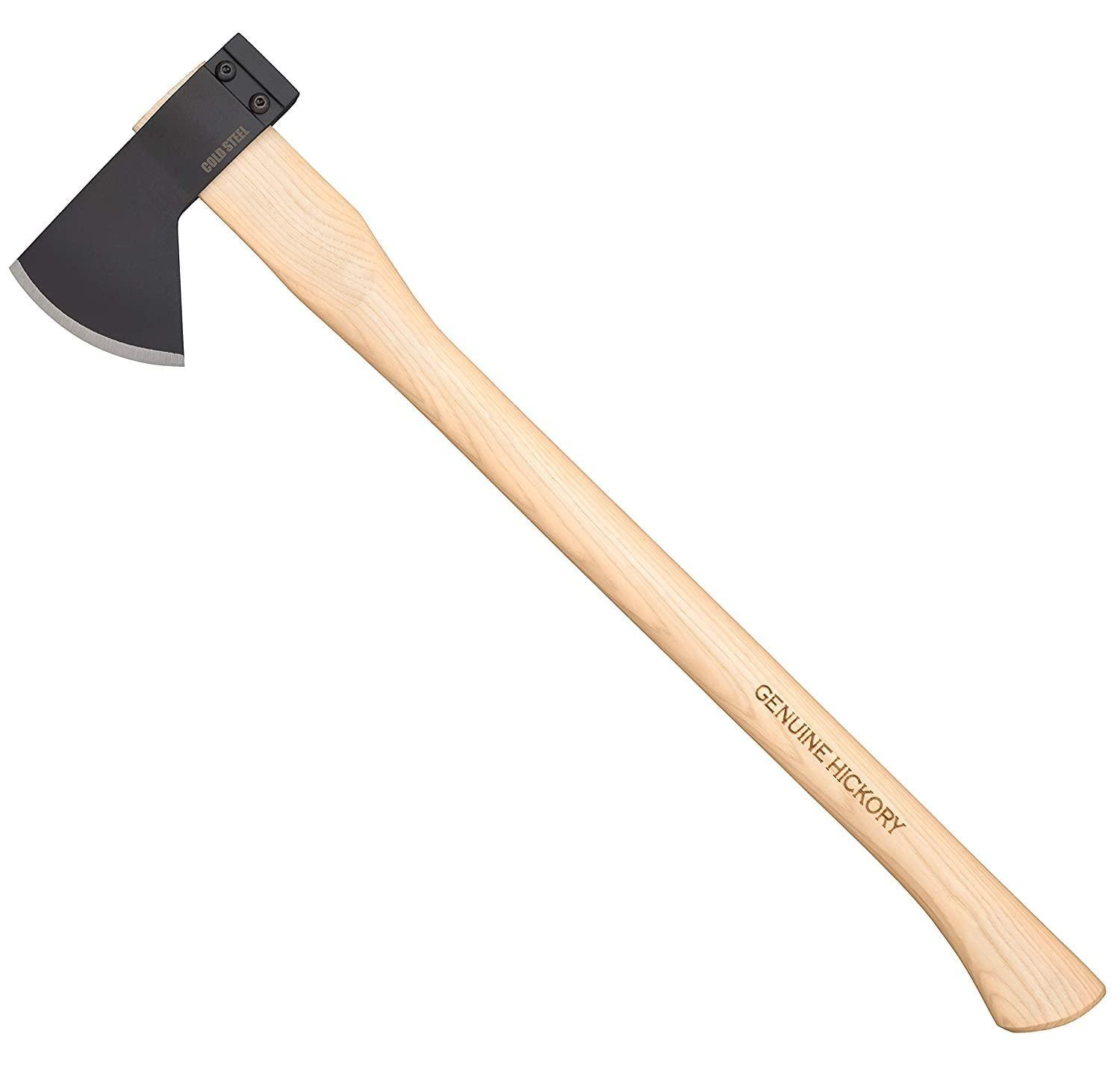 Cold Steel Hudson Bay camp axe with black blade and genuine hickory wood handle