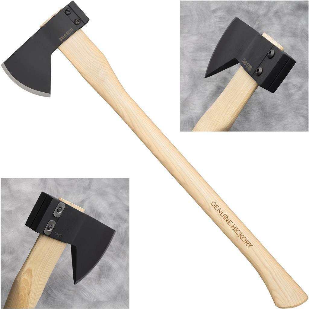 Cold Steel Hudson Bay camp axe with black steel head and genuine hickory wood handle