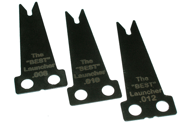 Three Cousins Archery BEST blade launchers for bow rests with product engravings visible.