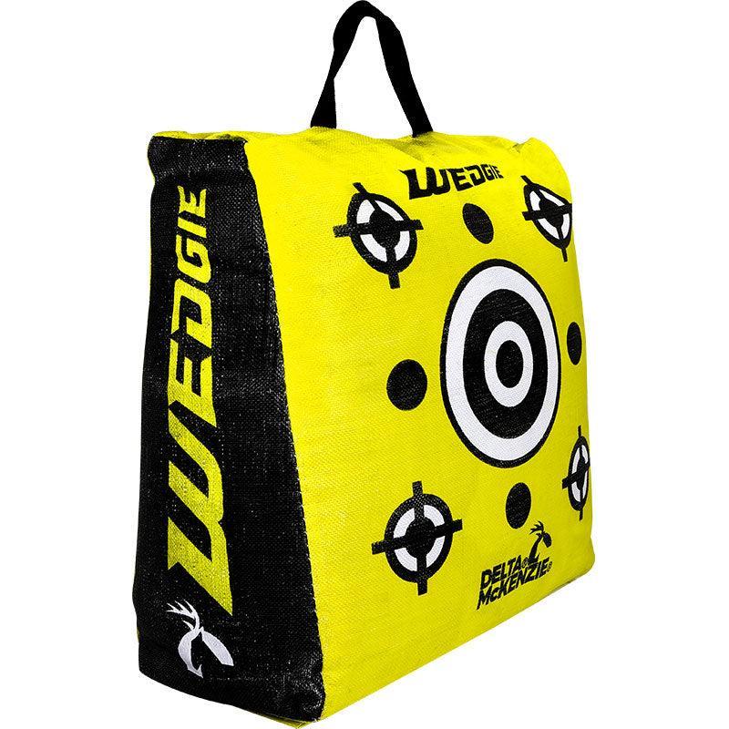 Delta McKenzie yellow Wedgie archery target bag with bullseye and aiming marks
