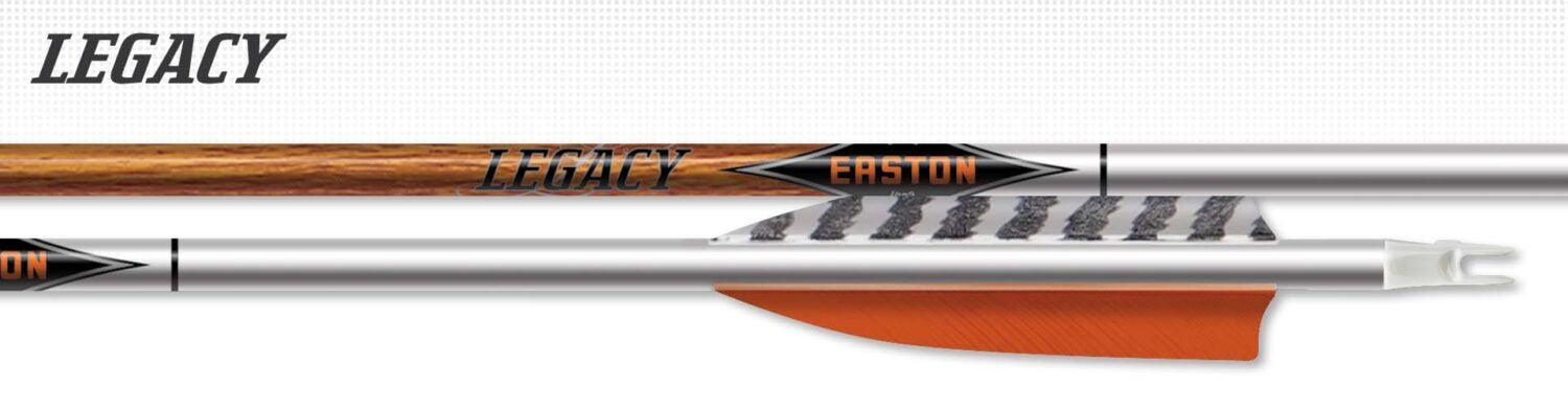 Easton Carbon Legacy fletched arrow with feathers and branding details visible