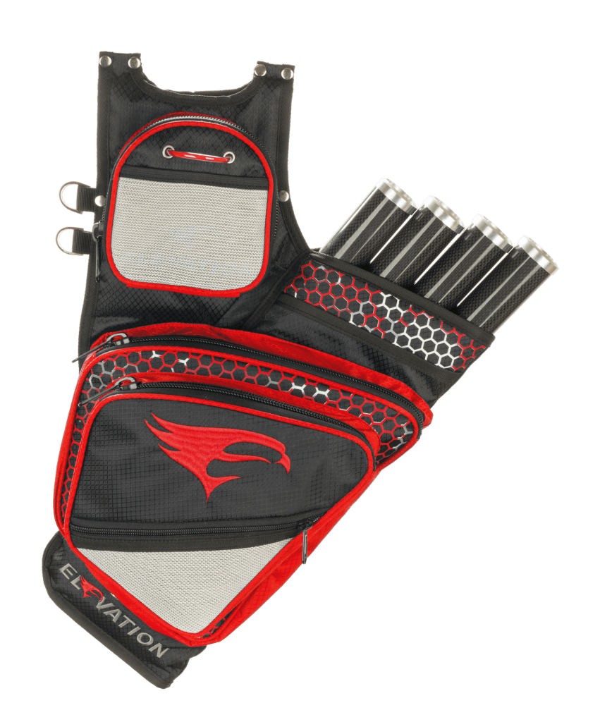 Elevation Archery Adrenalin 4-tube right hand hip quiver in black and red with arrow tubes