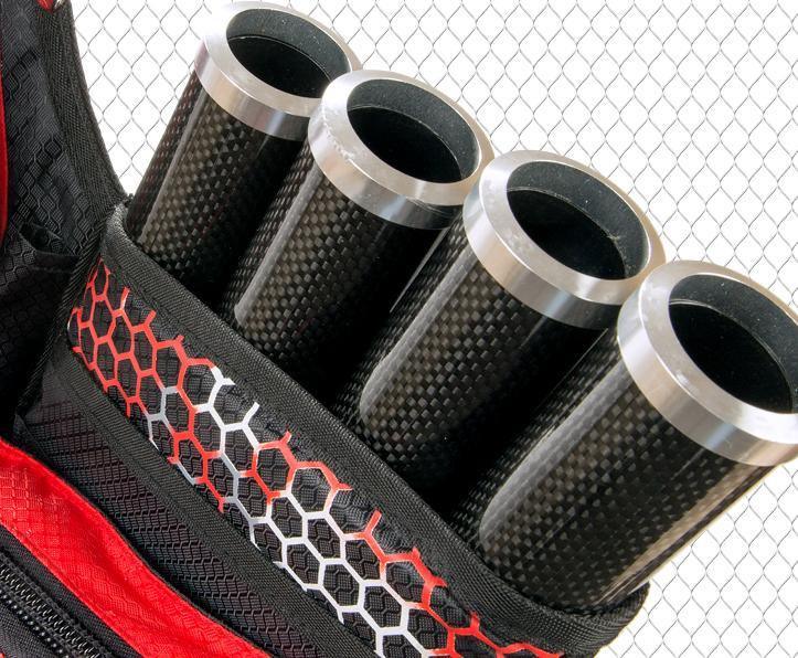Elevation Archery Adrenalin 4-tube hip quiver with black carbon tubes and red hex pattern