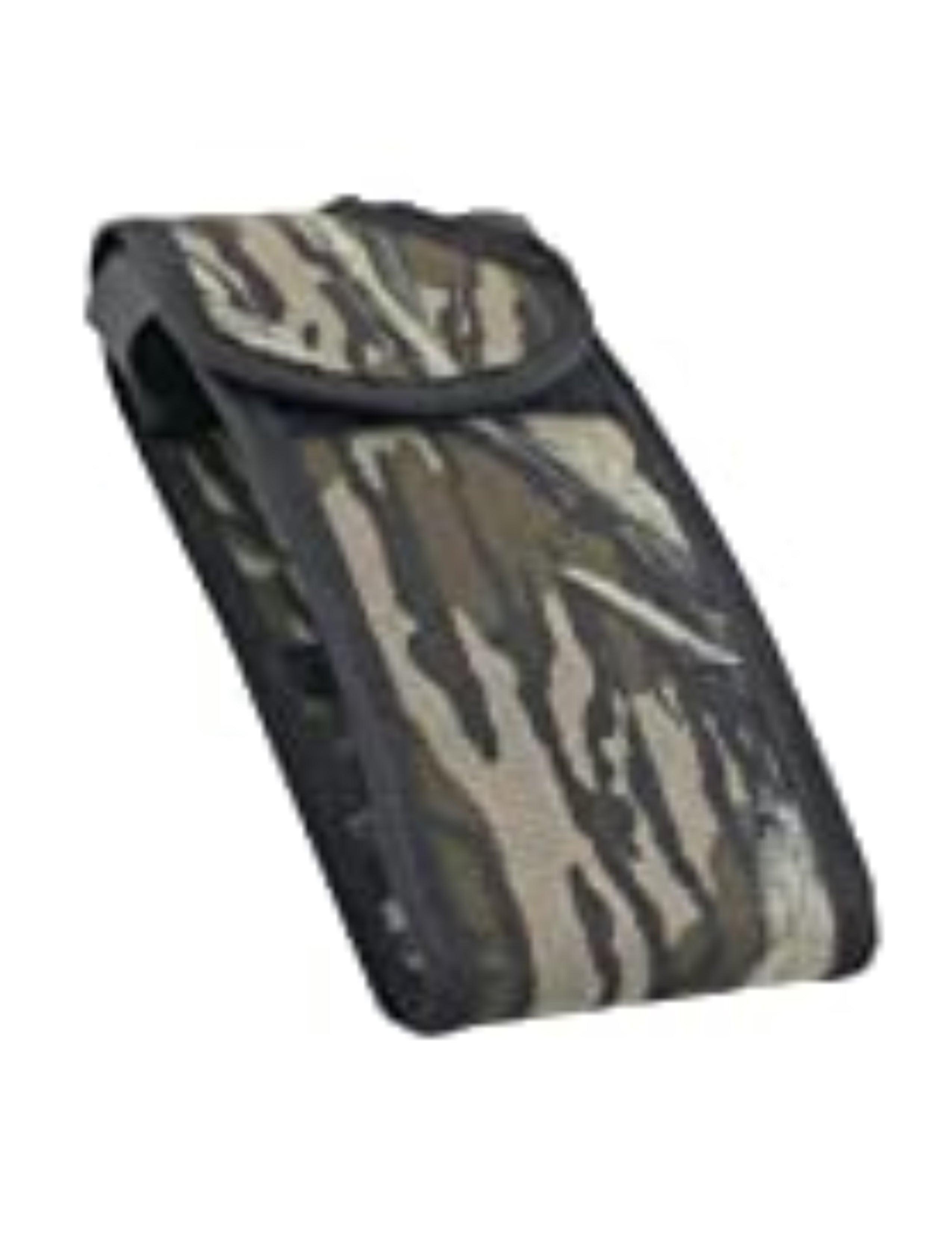 Camo belt holster for wildlife calls with flap closure, camouflage outdoor accessory