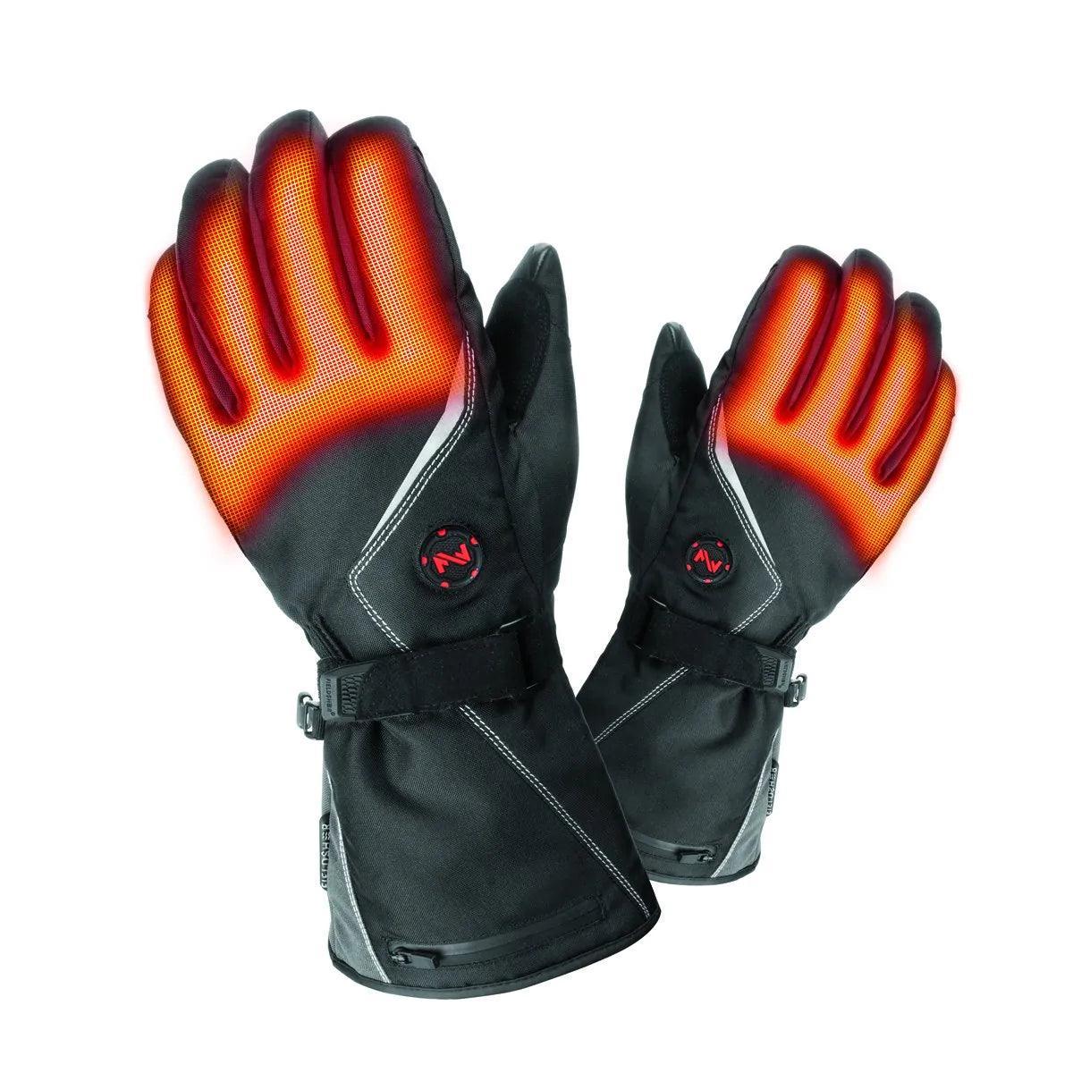 Black Fieldsheer heated gloves with visible red heating elements for outdoor sports