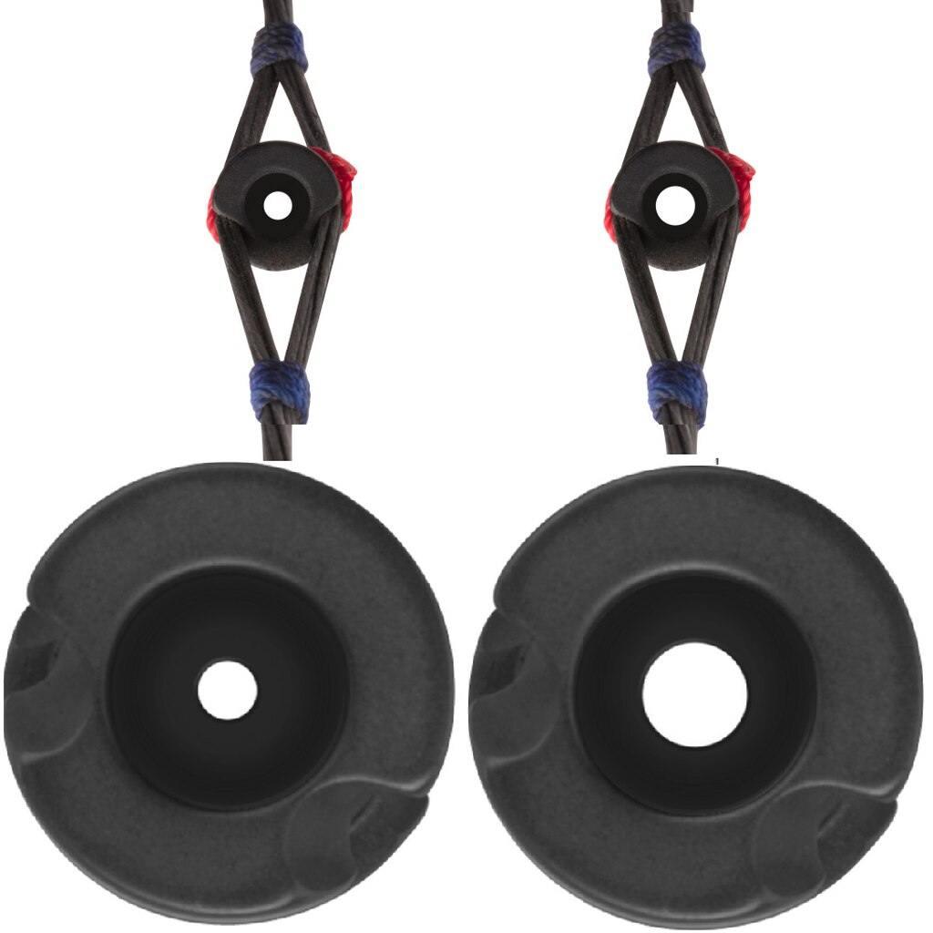 Black Fletcher Archery Tru-Peep sight on bowstring with colored serving knots