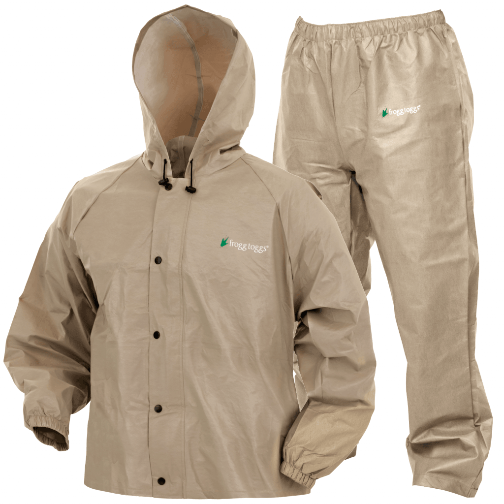 Frogg Toggs men's Ultra-Lite2 beige waterproof rain suit with hooded jacket and pants