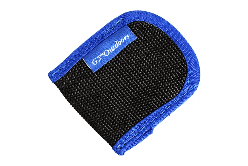 G5 Outdoors flat diamond stone sharpener in black nylon pouch with blue trim