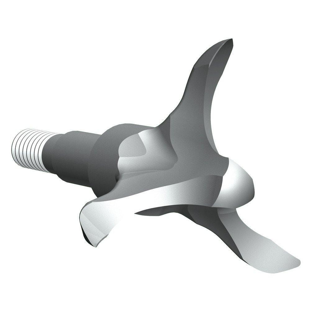 G5 Outdoors S.G.H. small game broadhead with three curved blades for archery hunting