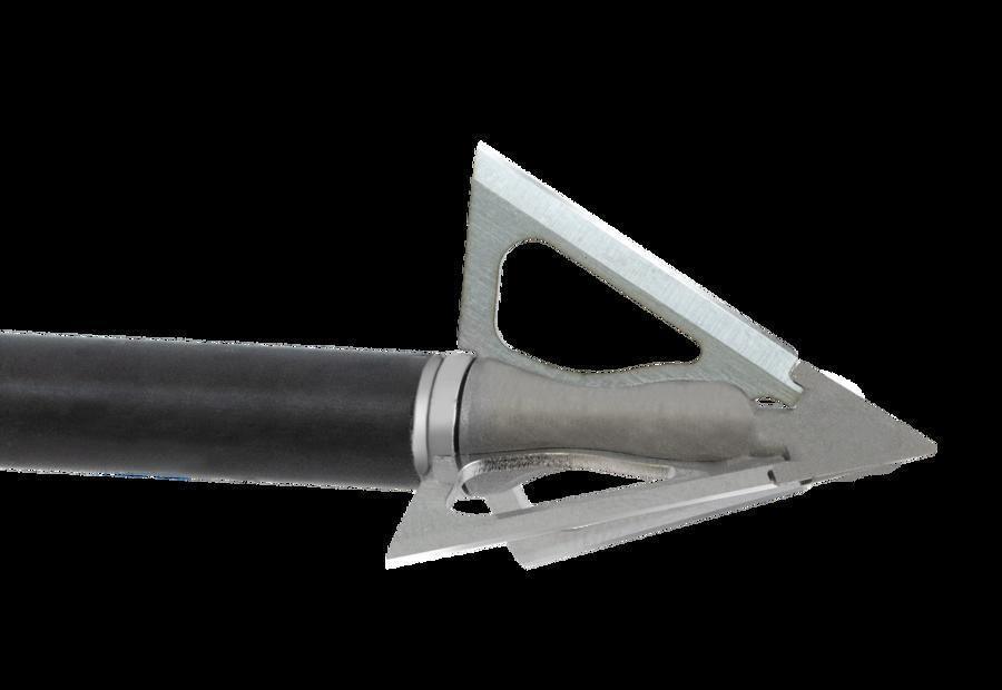 G5 Outdoors Striker V2 broadhead arrow tip with sharp steel blades on black shaft