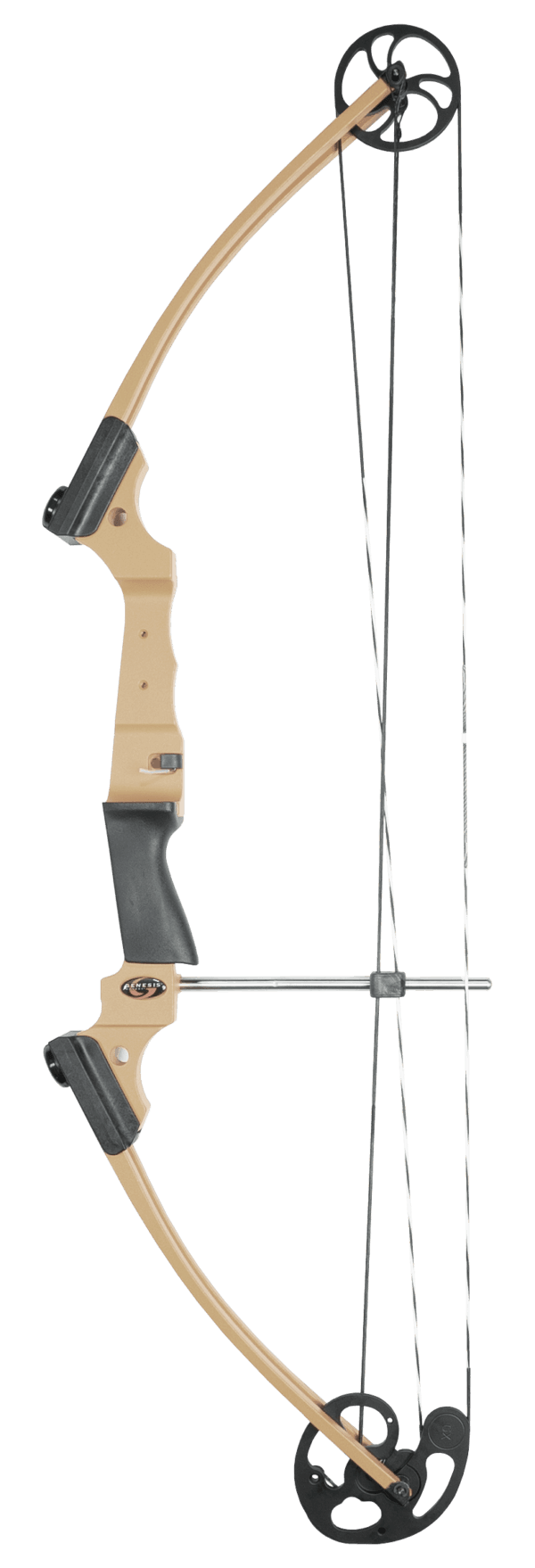 Genesis Original compound bow with tan riser and black accents on a transparent background