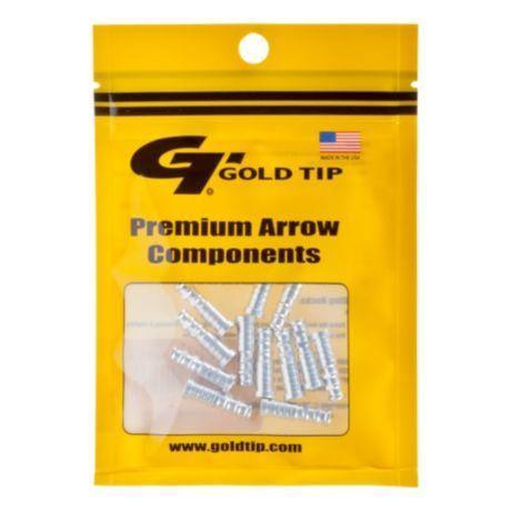 Gold Tip Premium Arrow Components in yellow packaging, visible metal inserts inside