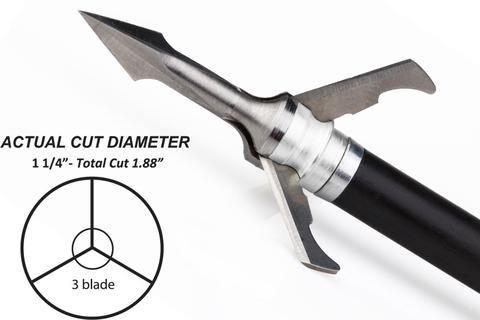 Grim Reaper Fatal Steel broadhead 3-blade arrow tip with cut diameter chart